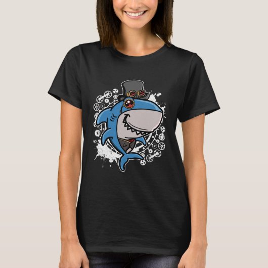 T-shirt Mechanical Victorian Steampunk Shark (Devant)