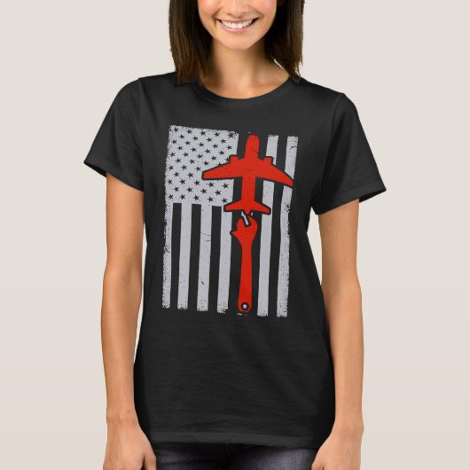T-shirt Mechanics  American Flag Plane Airplane Mechanic W (Devant)