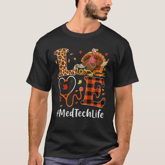 T-shirt Med Tech Love Thanksgiving Leopard Stethoscope Amu (Devant)
