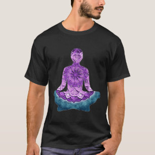 T-shirt Médaille De Yoga Mandala En Boho Violet Floral