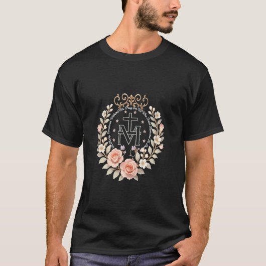 T-shirt Médaille miraculeuse florale dévotion catholique m (Devant)