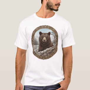 T-shirt Médaillon ornemental au portrait d'ours sauvage