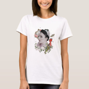 T-shirt Médias mixtes Collage Oiseau Femme Horloge Vintage
