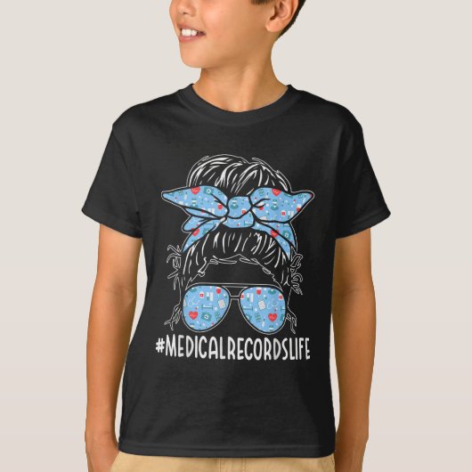 T-shirt Medical Records Week Appreciation Women Messy Bun (Devant)