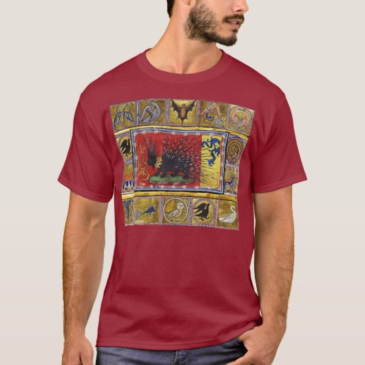 T-shirt MEDIEVAL BESTIARY,BLACK HEDGEHOG KING and ANIMALS (Devant)