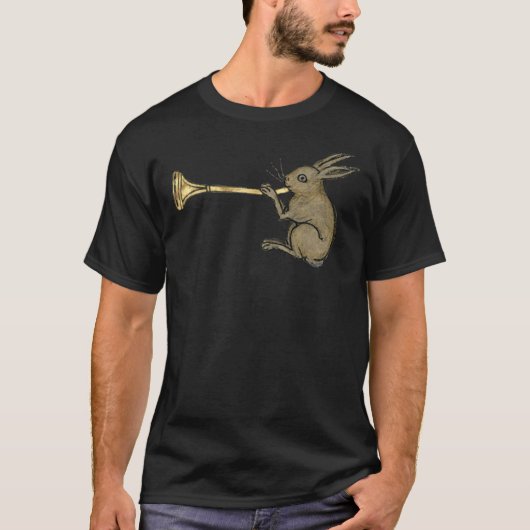 T-shirt Medieval Illuminated Manuscript Trumpeting Rabbit (Devant)