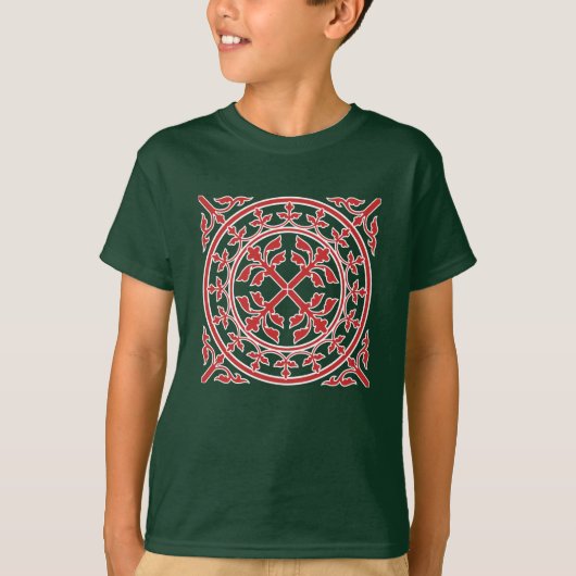 T-shirt Médiéval Rouge Blanc Vert Wreath Feuilles roman (Devant)