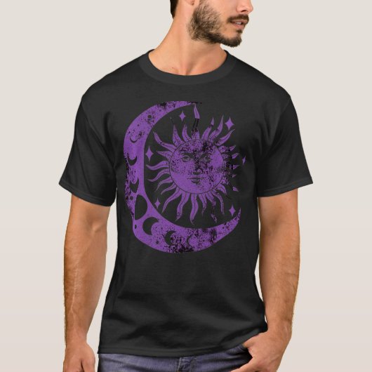 T-shirt Méditation Yin Yang Sun Moon déprimé violet (Devant)