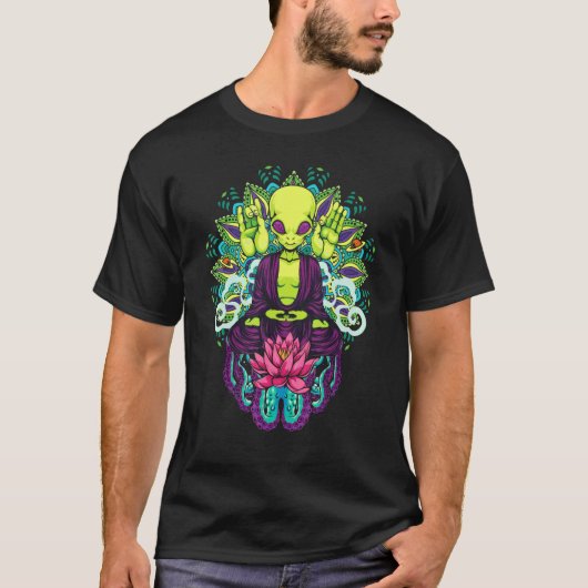 T-shirt Méditer l'Alien Mandala Pink Lotus Flower Alienwa (Devant)