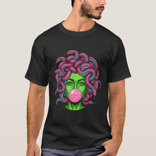 T-shirt Medusa Blowing Bubblegum P Art Mythology Design (Devant)