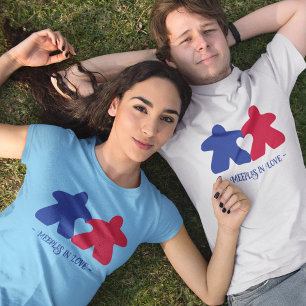 T-shirt Meeples en Amour, Chemise Homme Bleue & Rouge