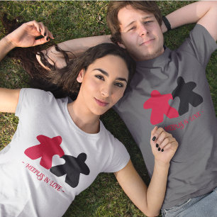 T-shirt Meeples en Amour, Chemise Homme Rouge & Noir