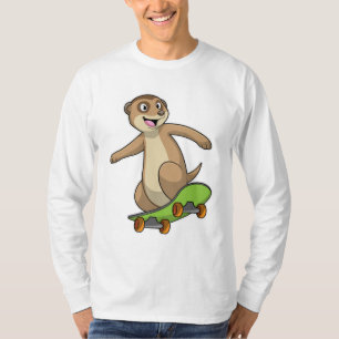 T-shirt Meerkat comme Patineur avec Skateboard