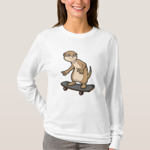 T-shirt Meerkat comme Patineur avec Skateboard