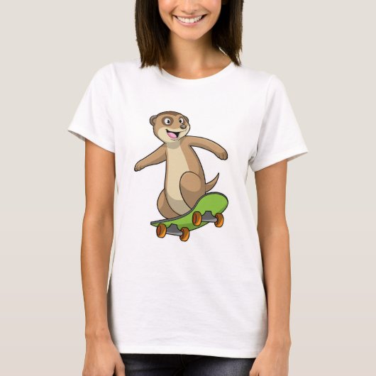T-shirt Meerkat comme Patineur avec Skateboard (Devant)