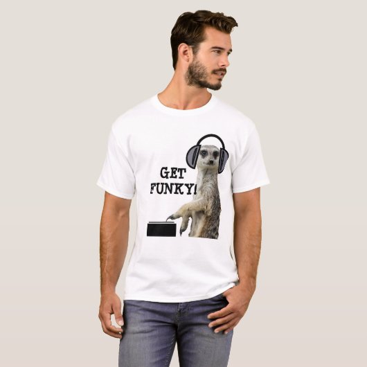 T-shirt Meerkat frais génial DJ (Devant entier)