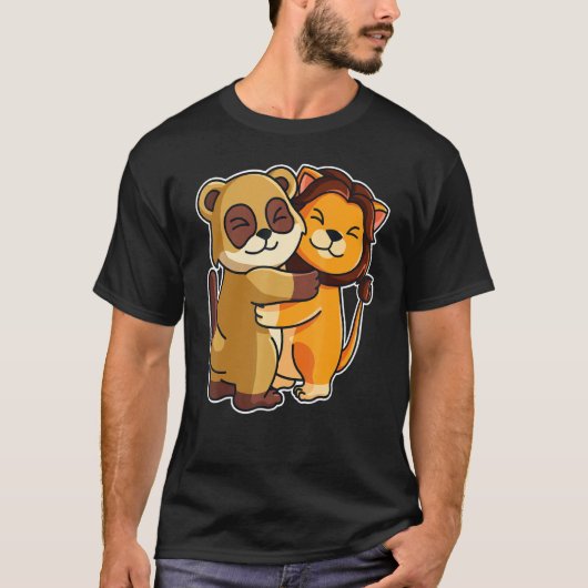 T-shirt Meerkat & Lion Hug Cute Zoo Animaux Pour Femmes Cu (Devant)