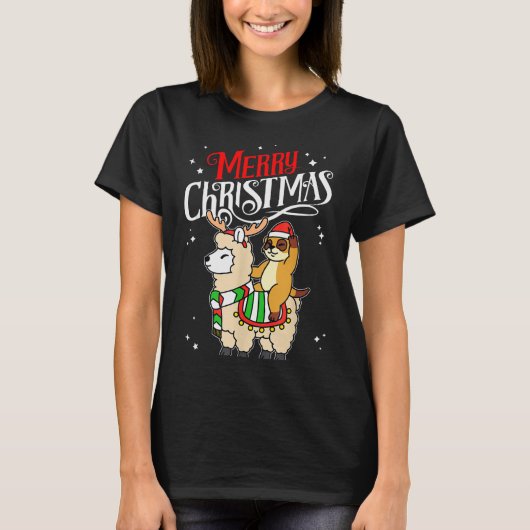 T-shirt Meerkat Merry Christmas Reindeer Llama Riding Meer (Devant)