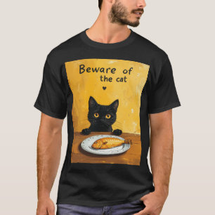 T-shirt Méfiez-vous du voleur de poisson, petit chat noir