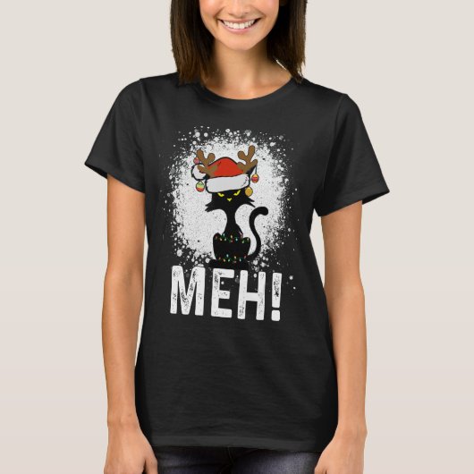 T-shirt Meh Chat noir Noël, Drôle Anti Chat de Noël (Devant)