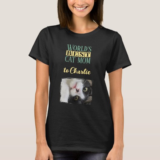 T-shirt Meilleur chat maman photo ajouter nom vert jaune (Devant)