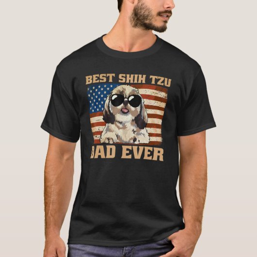 T-shirt Meilleur Chih Tzu Papa Jamais Usa Drapeau Américai (Devant)