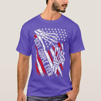 T-shirt Meilleur Couple Ever Skeleton Mains USA Drapeau 