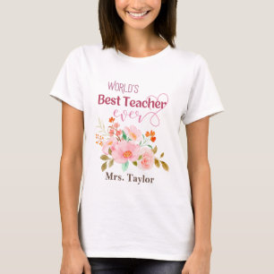 T-shirt Meilleur enseignant du monde jamais floral personn