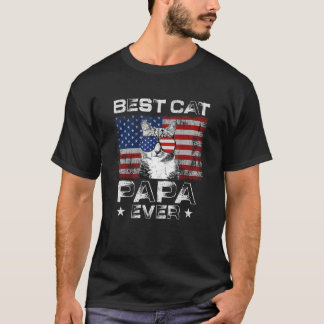 T-shirt Meilleur Papa Chat Américain Drapeau Patriotique 4