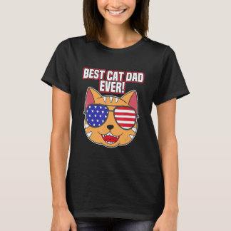 T-shirt Meilleur papa de chat Patriote Lunettes Indépendan