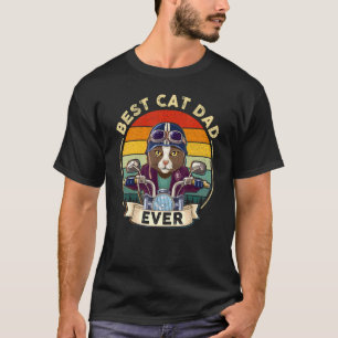 T-shirt Meilleur Papa de Chat Vintage Chaton à Moto Fa
