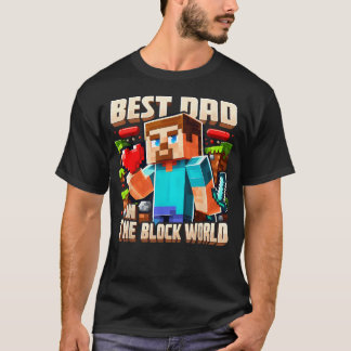 T-shirt Meilleur Papa Du Monde De Block Pixel Gaming Père