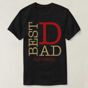 T-shirt Meilleur papa Gold Red Parties scintillant Nom per
