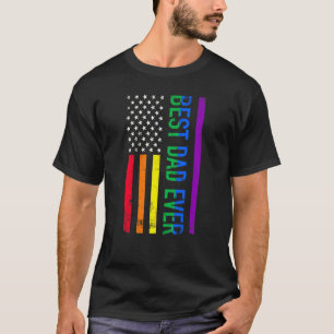 T-shirt Meilleur papa jamais Lgbt Rainbow Us American Flag