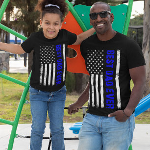 T-shirt Meilleur papa Jamais Mince Ligne Bleue Police Fête