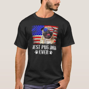T-shirt Meilleur papa Pug de tous les temps Drapeau améric