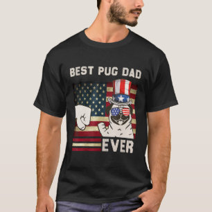 T-shirt Meilleur papa Pug de tous les temps Drapeau améric