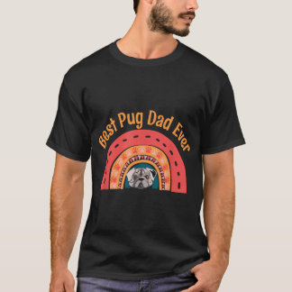 T-shirt Meilleur papa Pug vintage rétro, arc-en-ciel color