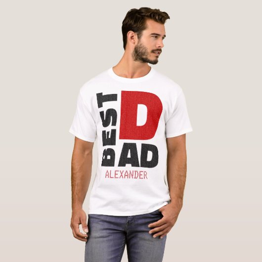 T-shirt Meilleur papa Red Black Parties scintillant Nom Cu (Devant entier)