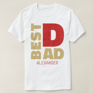 T-shirt Meilleur papa Red Gold Parties scintillant Nom Cus