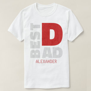 T-shirt Meilleur papa Red Silver Parties scintillant Nom C