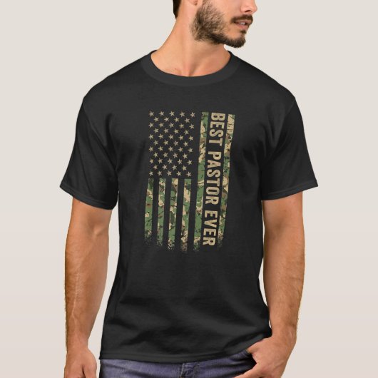 T-shirt Meilleur pasteur jamais drapeau américain Camo vét (Devant)