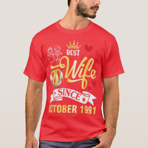 T-shirt Meilleure Femme Depuis Octobre 1991 Joyeux Marié 3
