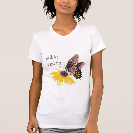 T-shirt Meilleure grand-mère du monde - Papillon, Fleurs (Devant)