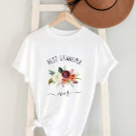 T-shirt Meilleure grand-mère | Floral tendance Boho Bourgo<br><div class="desc">Cette chemise branchée et élégante dit "meilleure grand-mère jamais" en écriture rustique et manuscrite et présente un bouquet d'aquarelle de fleurs de boho dans les tons marsala,  orange et blanc pour un cadeau que votre grand-mère adorera.</div>