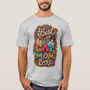 T-shirt « Meilleure maman de chat » orange et gris