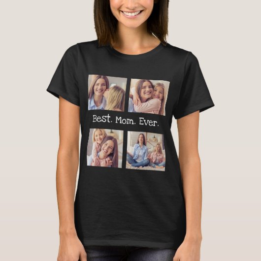 T-shirt Meilleure Maman Ever 4 Photo Collage Amusant Noir  (Devant)