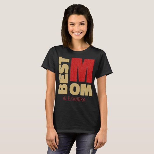 T-shirt Meilleure maman Gold Red Parties scintillant Nom C (Devant entier)