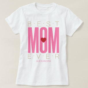 T-shirt Meilleure maman Jamais Coeur rose Rouge Or Nom Cus