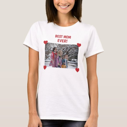 T-shirt Meilleure Maman Jamais Personnalisé Coeurs Photo C (Devant)